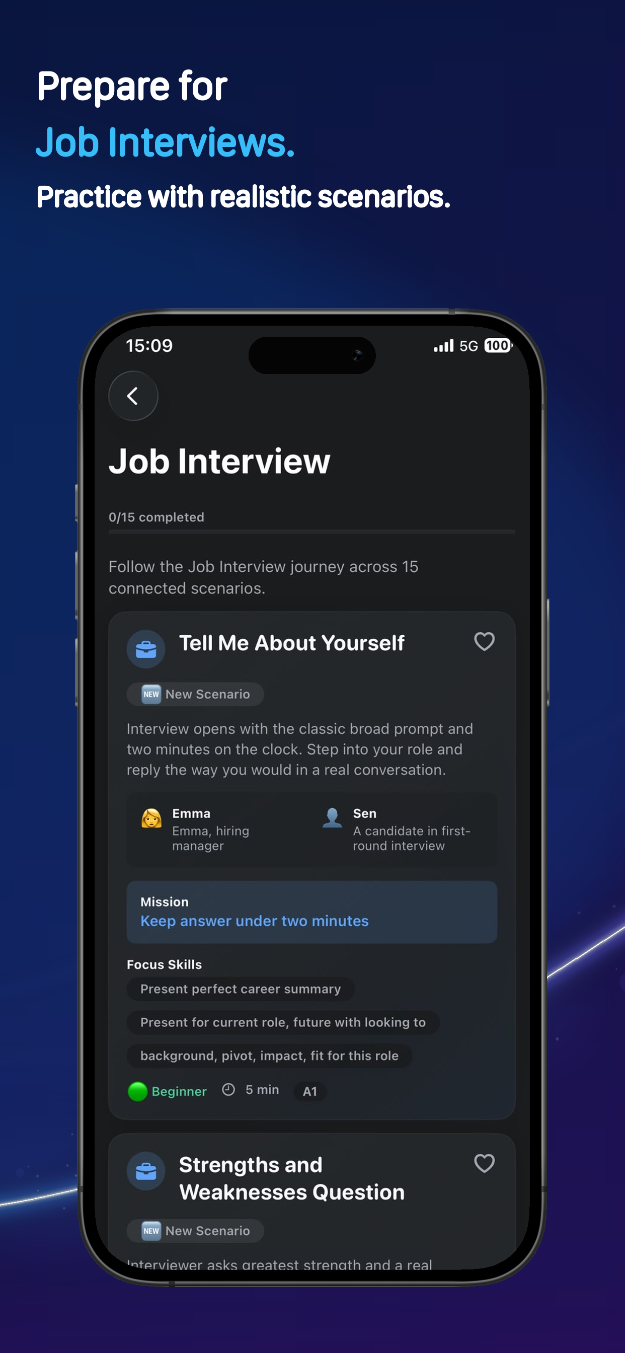 Job interview practice scenario