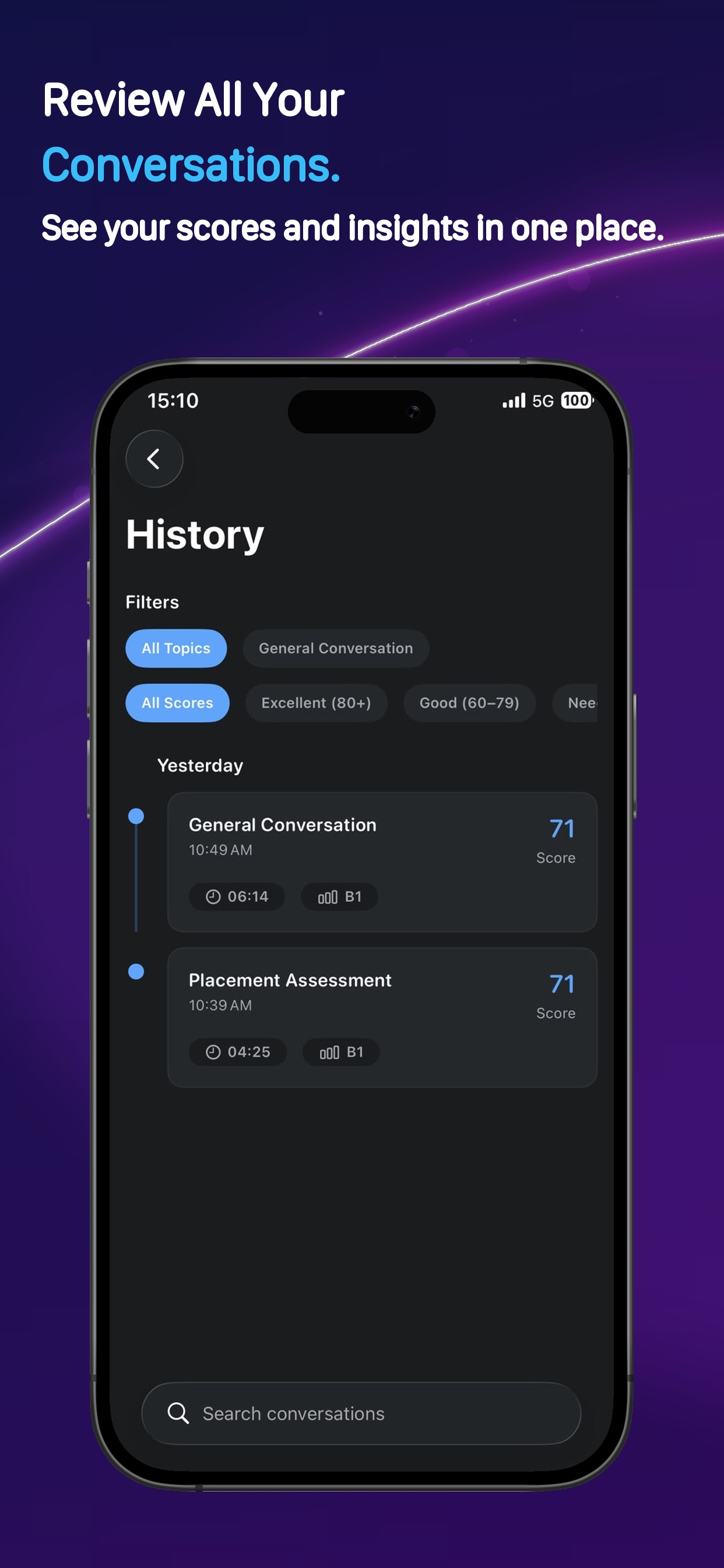 Conversation history and scores
